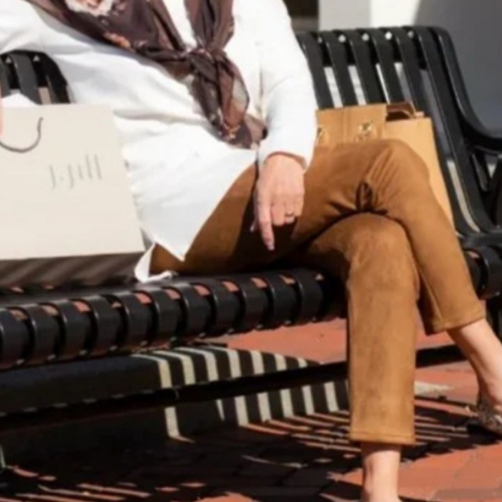 J. Jill Tan Cropped Suede-Look Straight Leg Pants